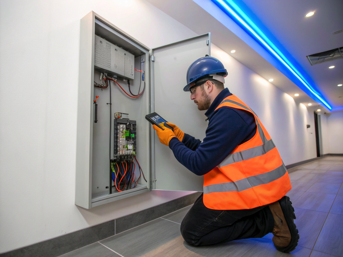 Professional electrician performing maintenance