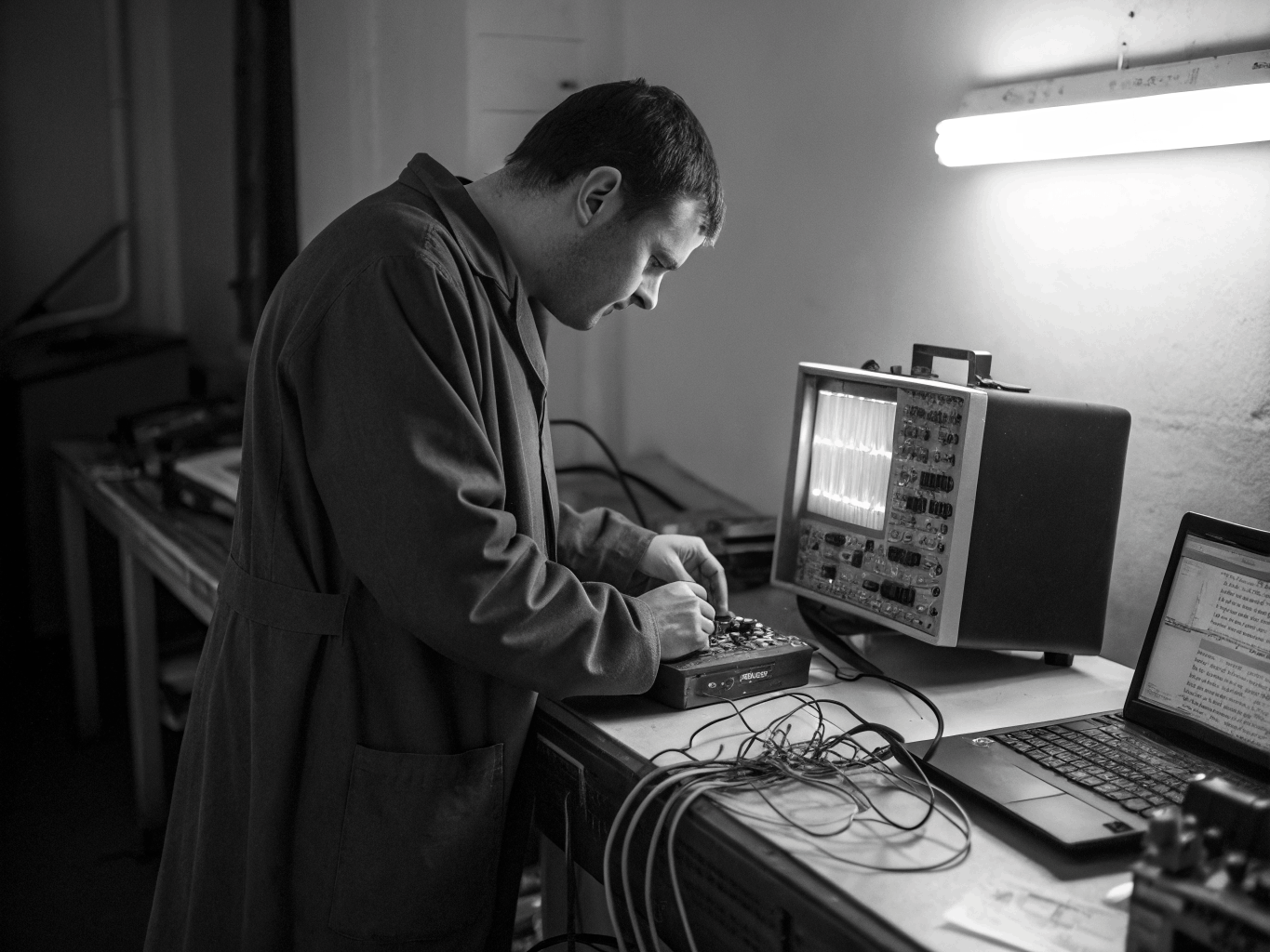 Professional electrician working on modern circuit board
